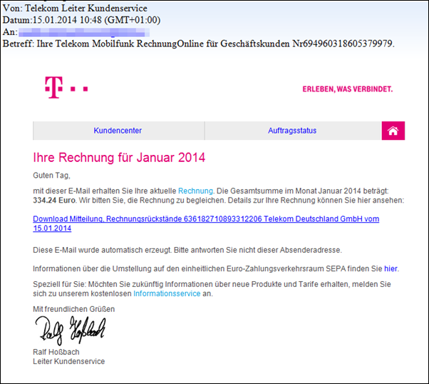 Telekom Fake Email
