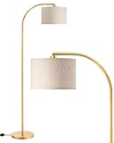 EDISHINE Stehlampe Wohnzimmer, 161cm Bogenlampe mit Verstellem Beigen Leinen-Lampenschirm &...
