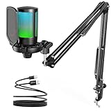 FIFINE Gaming Mikrofon PC mit Arm, USB Microphone Kit mit Stummschalttaste für Podcast Streaming...