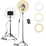 10 Zoll LED Ringlicht mit 59 Zoll Stativständer & Handyhalter, Dimmbare Tischringlicht für...