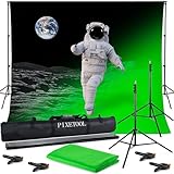 PIXETOOL Greenscreen (3m x 3m) mit Ständer (2,6m x 3m) - Fotohintergrund - Fotostudio Set – Green...