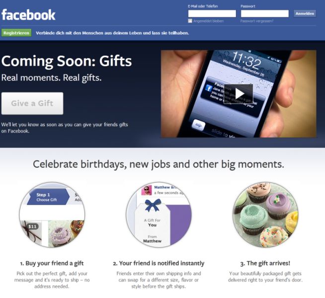 Facebook bekommt Geschenke-Service