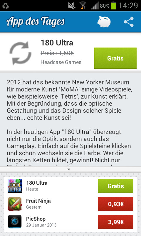 App des Tages Menü