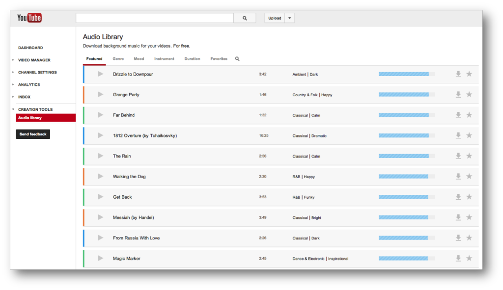 YouTube: Audio Library mit 150 kostenlosen Tracks