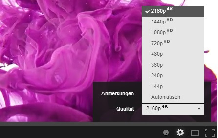 YouTube: Player jetzt mit 4K-Option