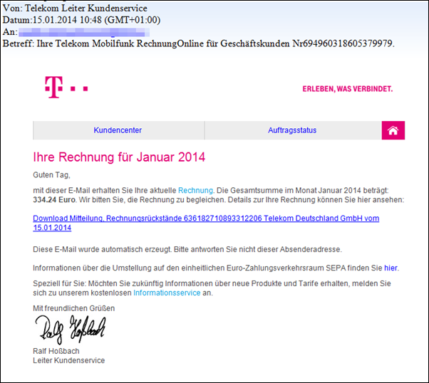 Telekom: Welle von Phishing-Mails geht ebenfalls rum