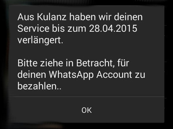 WhatsApp: Kostenlose Verlängerung aus Kulanz