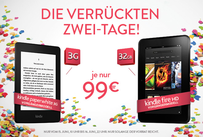 Amazon: Kindle Paperwhite 3G & Kindle Fire HD 32GB für nur 99 Euro