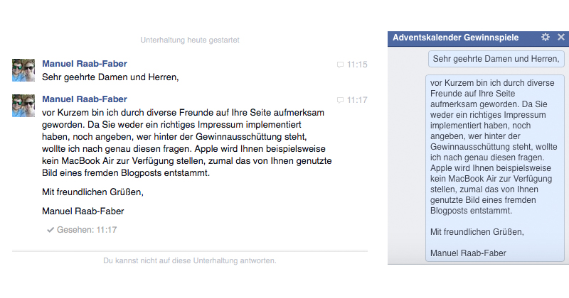 Facebook Fake Adventskalender Gewinnspiele