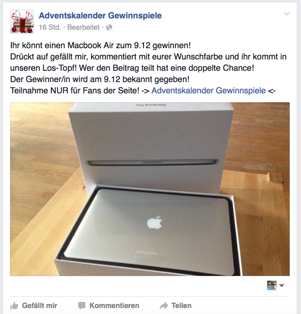 ACHTUNG: „Adventskalender Gewinnspiele“ und weiterer Unfug auf Facebook