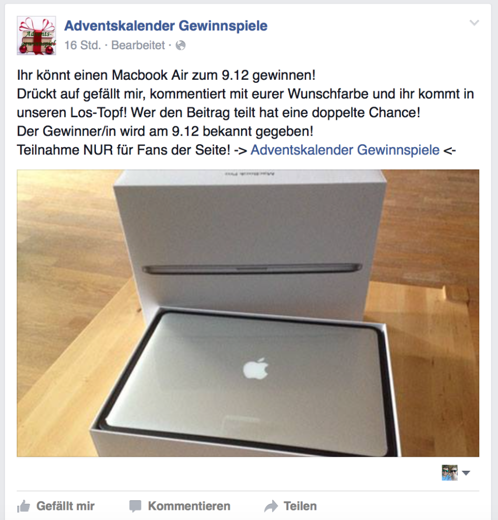 ACHTUNG: “Adventskalender Gewinnspiele” und weiterer Unfug auf Facebook