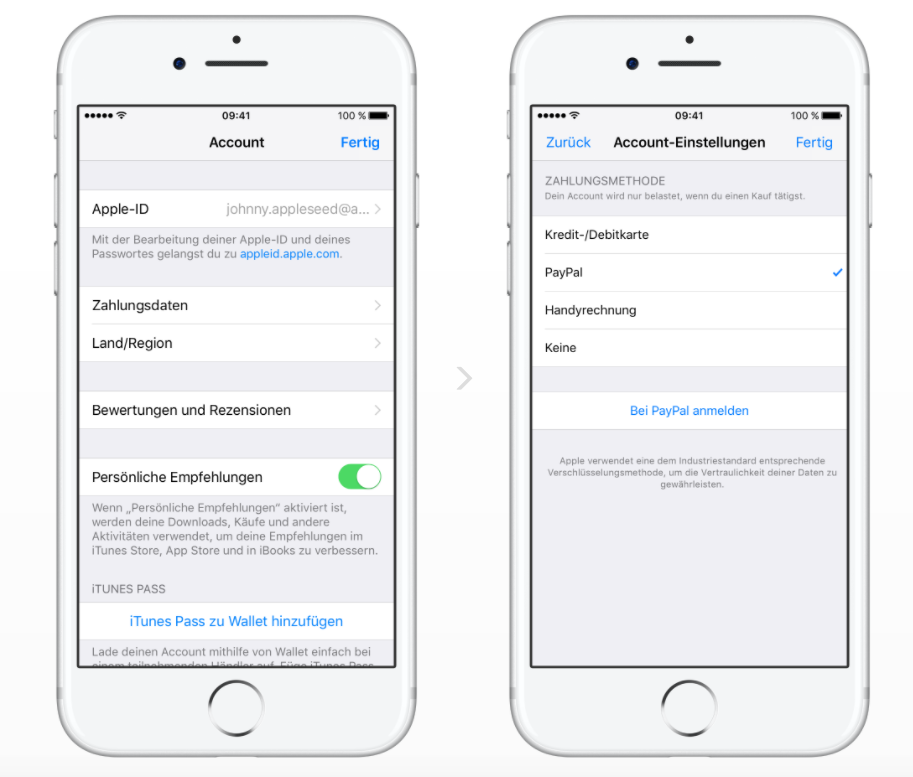 Mit PayPal im Apple App Store und iTunes bezahlen