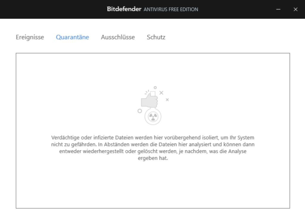 Bitdefender Antivirus Free - Menü